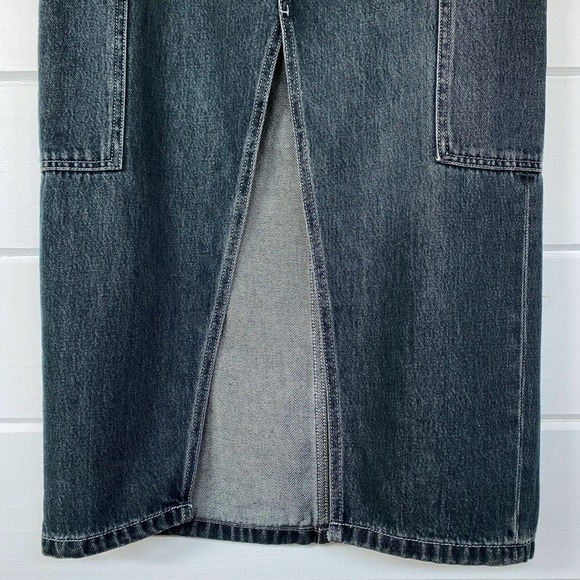 90s Cargo Pocket Column Denim Maxi Skirt‎ 16 Mid Rise Vtg Y2K Utility Streetwear - Picture 5 of 10